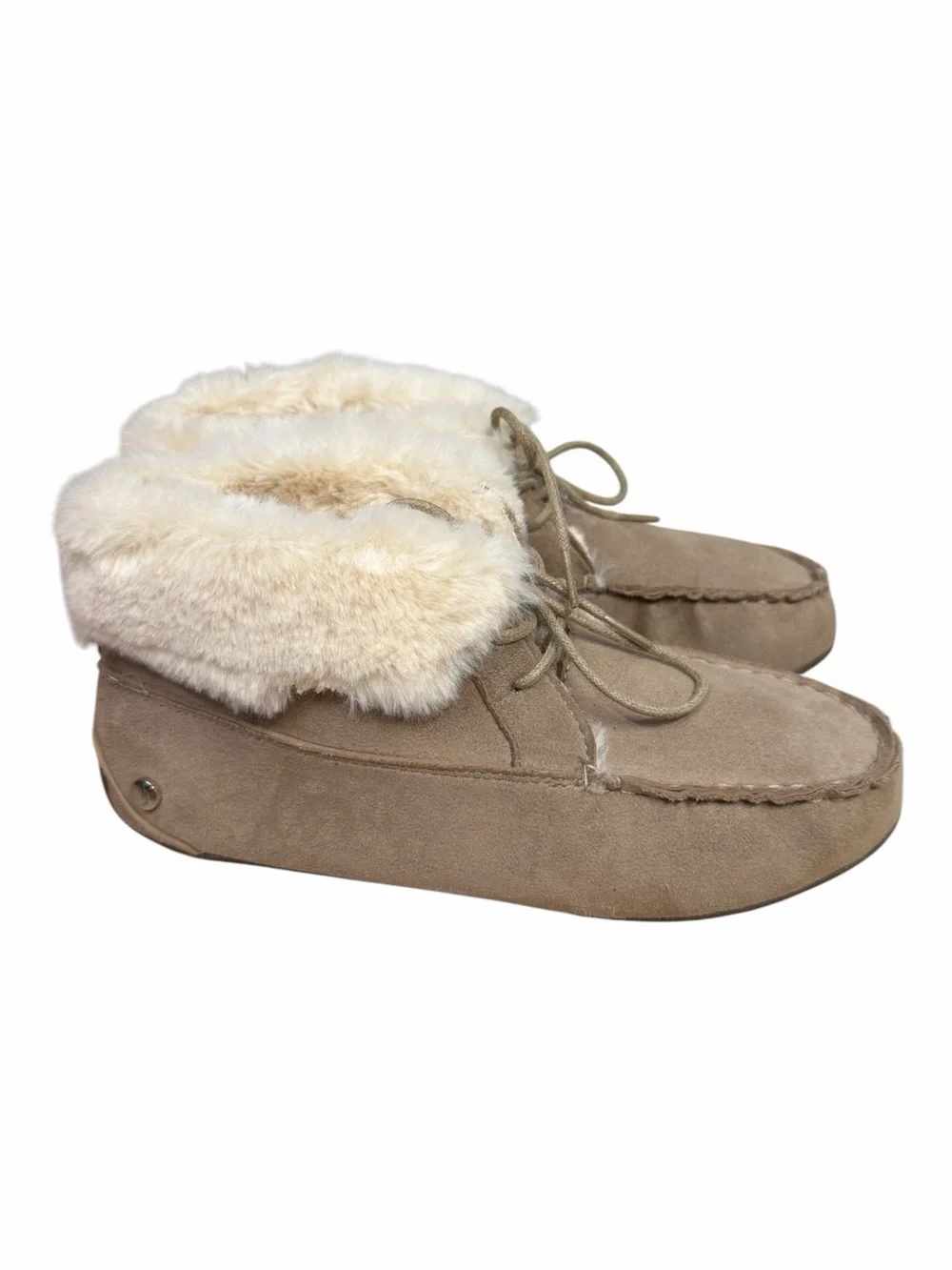 Nautica Moccasin Slippers Faux Fur Lined Brown Suede Style Women’s Size 7 Cozy
